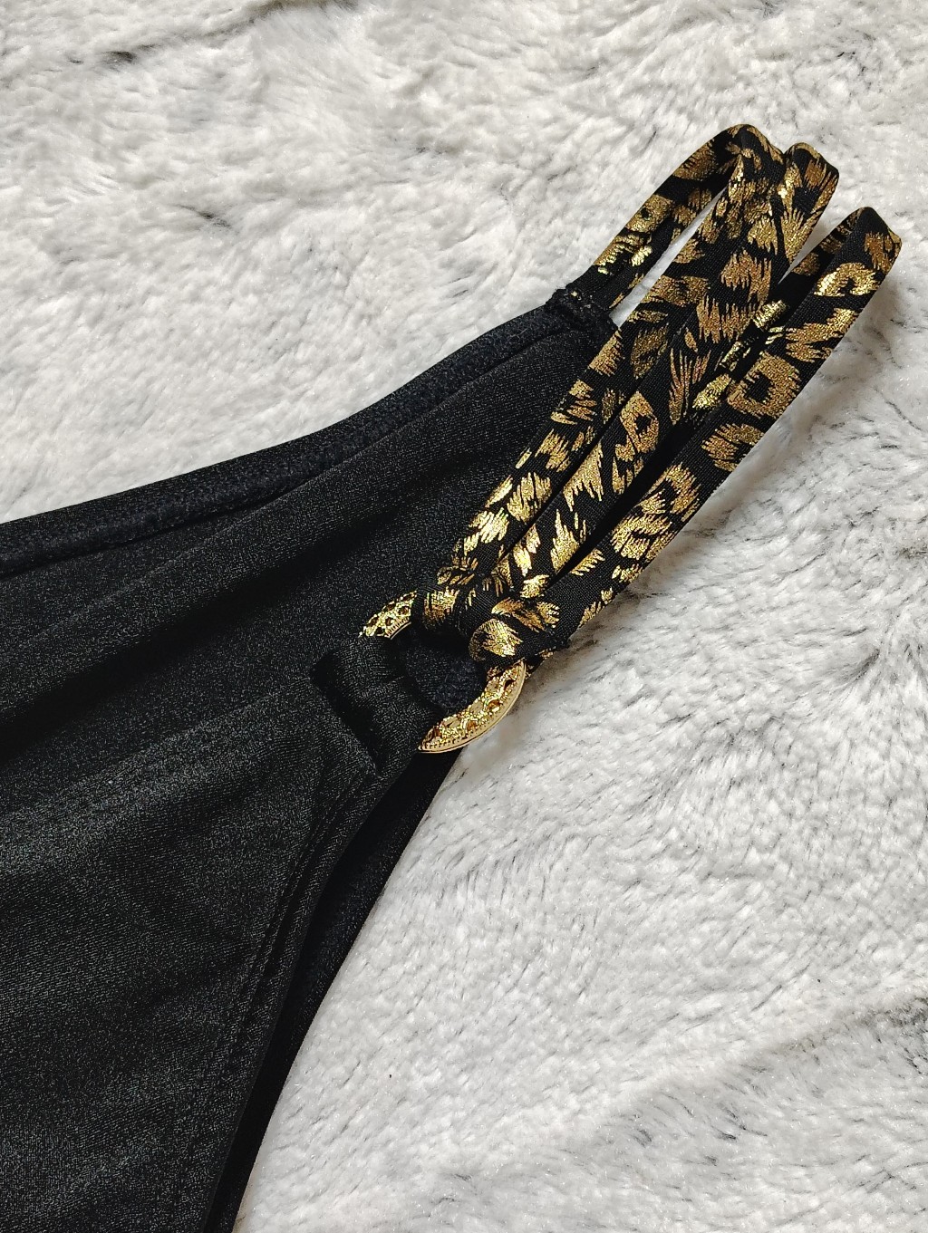 Nwt Bahimi London Miami Cheeky Bikini Bottom Black & Gold Women's Large Baddie — image 6 of 8